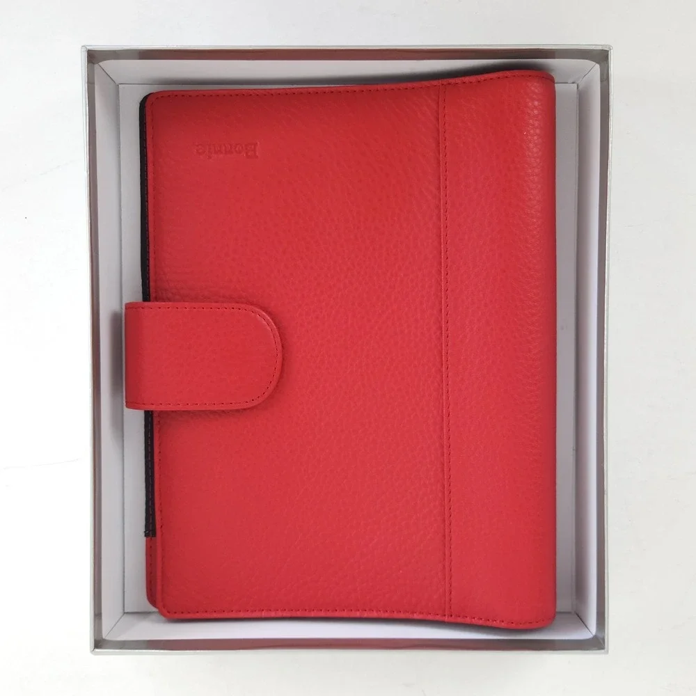 Levenger Pebbled Leather Portfolio Organizer Cover Red Personalized Bonnie 10x8